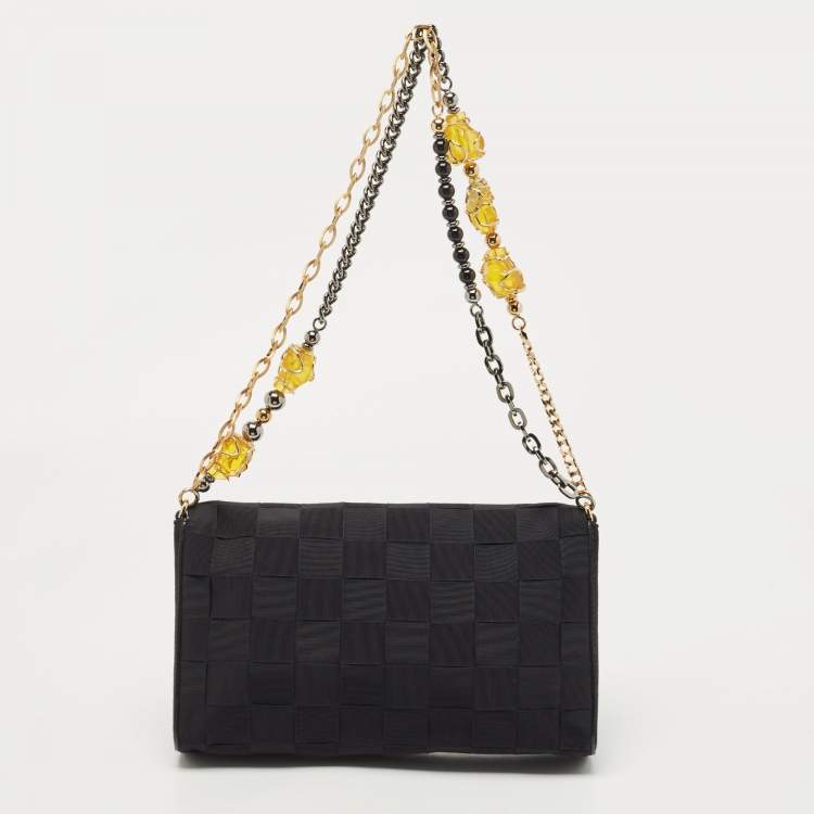 Pre Owned Dolce & Gabbana Black Woven Fabric and Suede Miss Charles Shoulder Bag