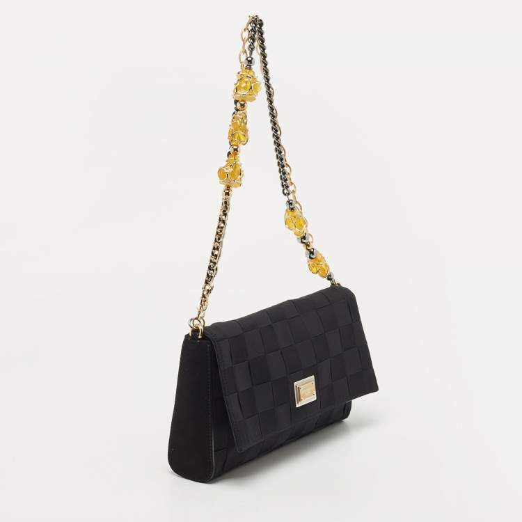 Pre Owned Dolce & Gabbana Black Woven Fabric and Suede Miss Charles Shoulder Bag