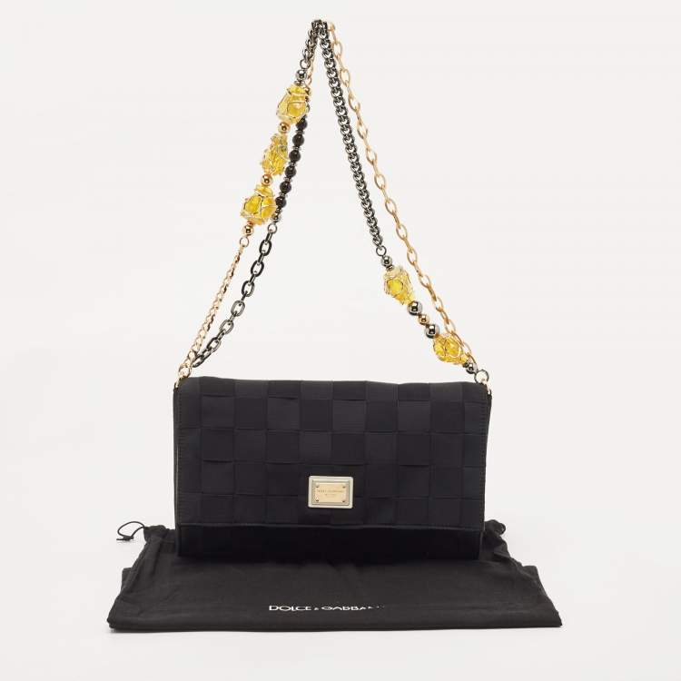 Pre Owned Dolce & Gabbana Black Woven Fabric and Suede Miss Charles Shoulder Bag