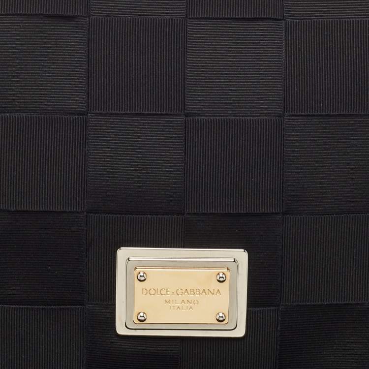 Pre Owned Dolce & Gabbana Black Woven Fabric and Suede Miss Charles Shoulder Bag