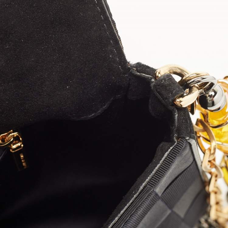 Pre Owned Dolce & Gabbana Black Woven Fabric and Suede Miss Charles Shoulder Bag