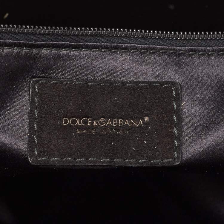 Pre Owned Dolce & Gabbana Black Woven Fabric and Suede Miss Charles Shoulder Bag