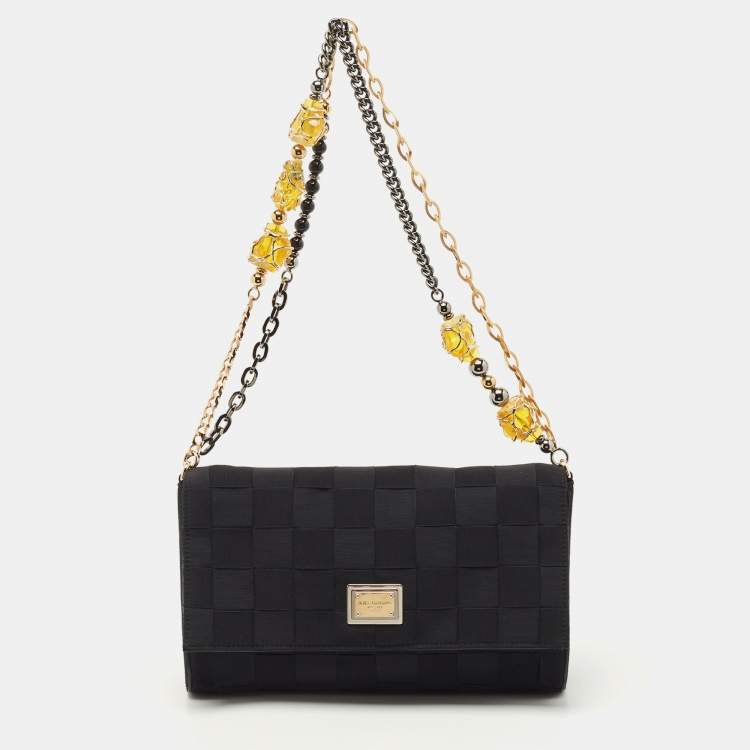 Pre Owned Dolce & Gabbana Black Woven Fabric and Suede Miss Charles Shoulder Bag