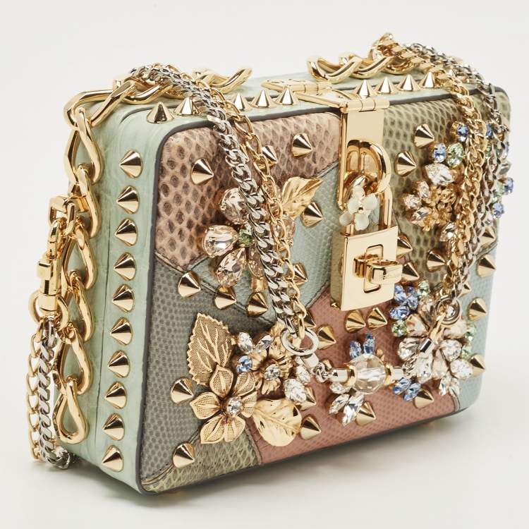 Pre Owned Dolce & Gabbana Multicolor Mixed Exotic Embossed Leather Embellished Dolce Box Clutch Bag