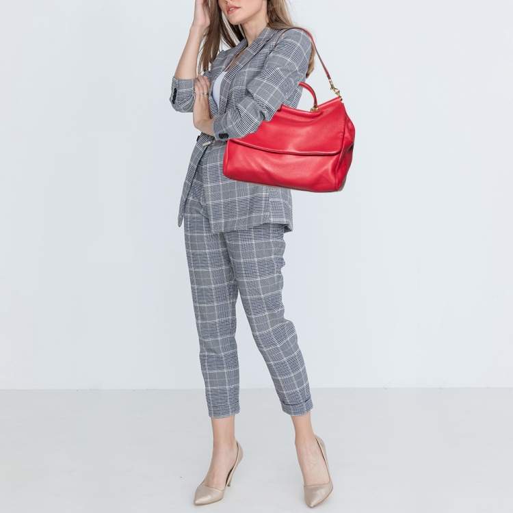 Pre Owned Dolce & Gabbana Red Leather Miss Sicily Top Handle Bag