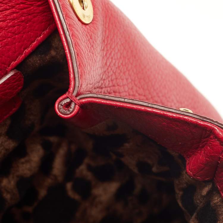 Pre Owned Dolce & Gabbana Red Leather Miss Sicily Top Handle Bag