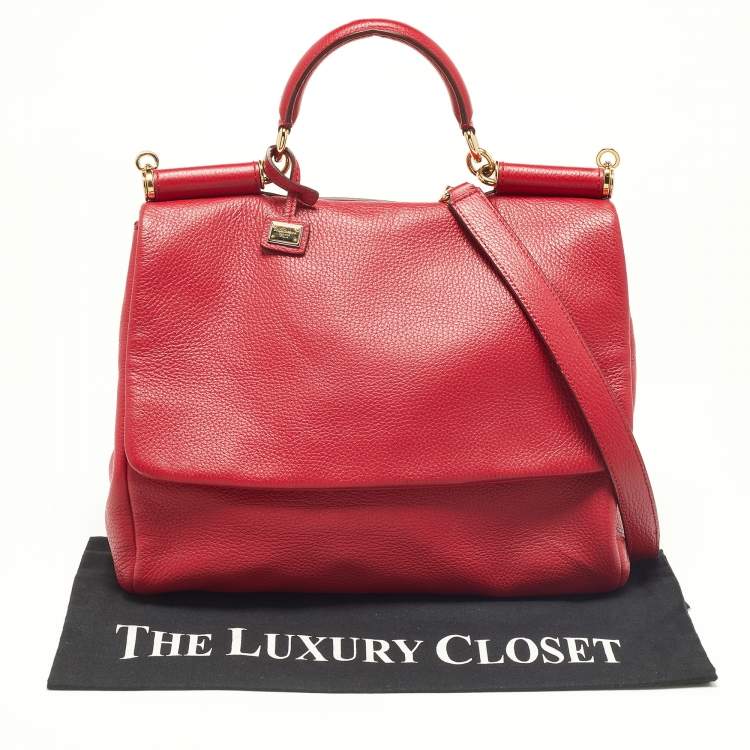 Pre Owned Dolce & Gabbana Red Leather Miss Sicily Top Handle Bag