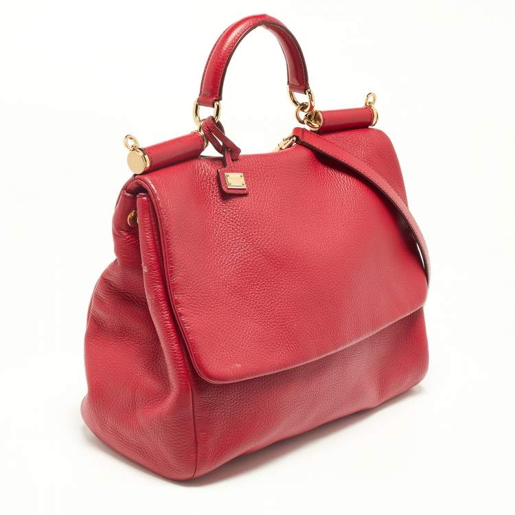 Pre Owned Dolce & Gabbana Red Leather Miss Sicily Top Handle Bag
