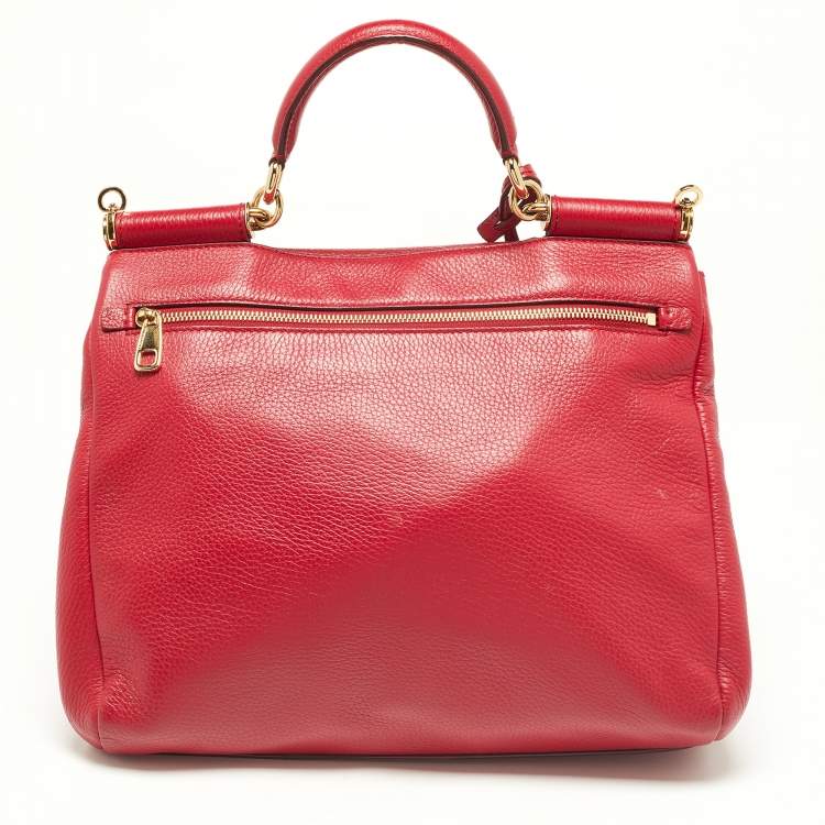 Pre Owned Dolce & Gabbana Red Leather Miss Sicily Top Handle Bag