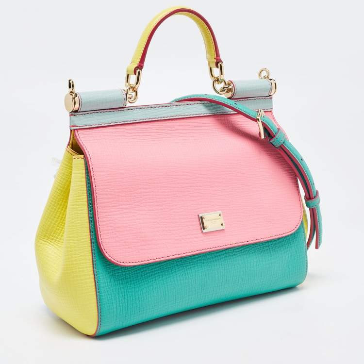 Pre Owned Dolce & Gabbana Tricolor Leather Medium Miss Sicily Top Handle Bag