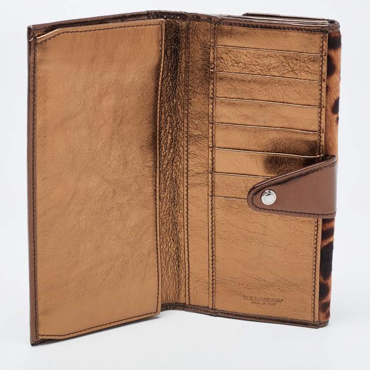 Pre Owned Dolce & Gabbana Brown Leopard Print Calfhair and Patent Leather Continental Wallet