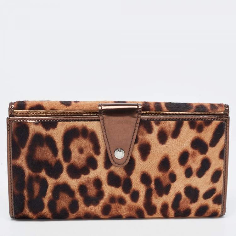 Pre Owned Dolce & Gabbana Brown Leopard Print Calfhair and Patent Leather Continental Wallet