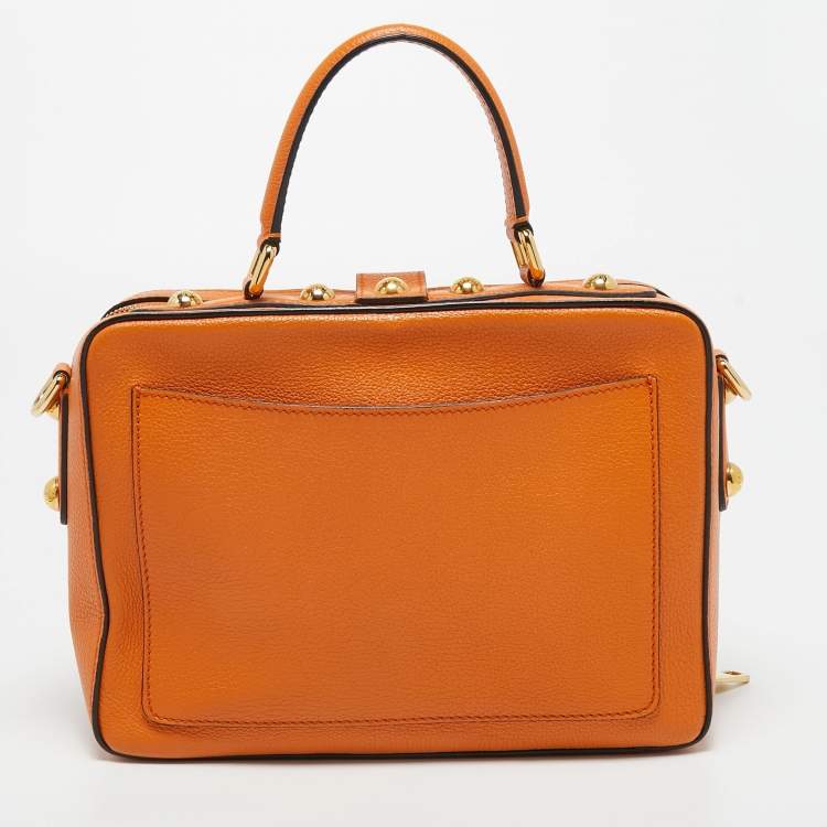 Pre Owned Dolce & Gabbana Orange Leather Large Rosaria Box Top Handle Bag