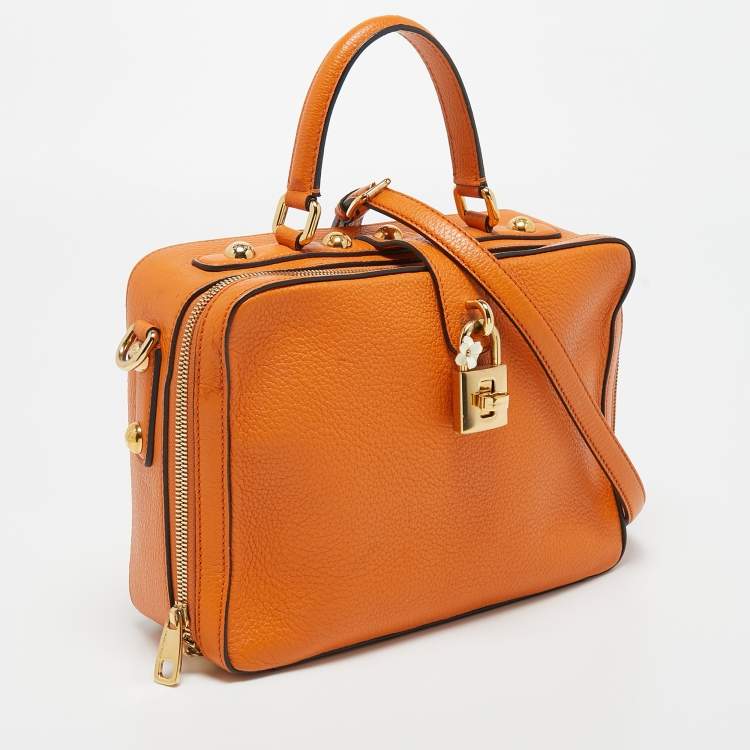Pre Owned Dolce & Gabbana Orange Leather Large Rosaria Box Top Handle Bag