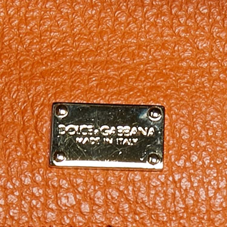 Pre Owned Dolce & Gabbana Orange Leather Large Rosaria Box Top Handle Bag