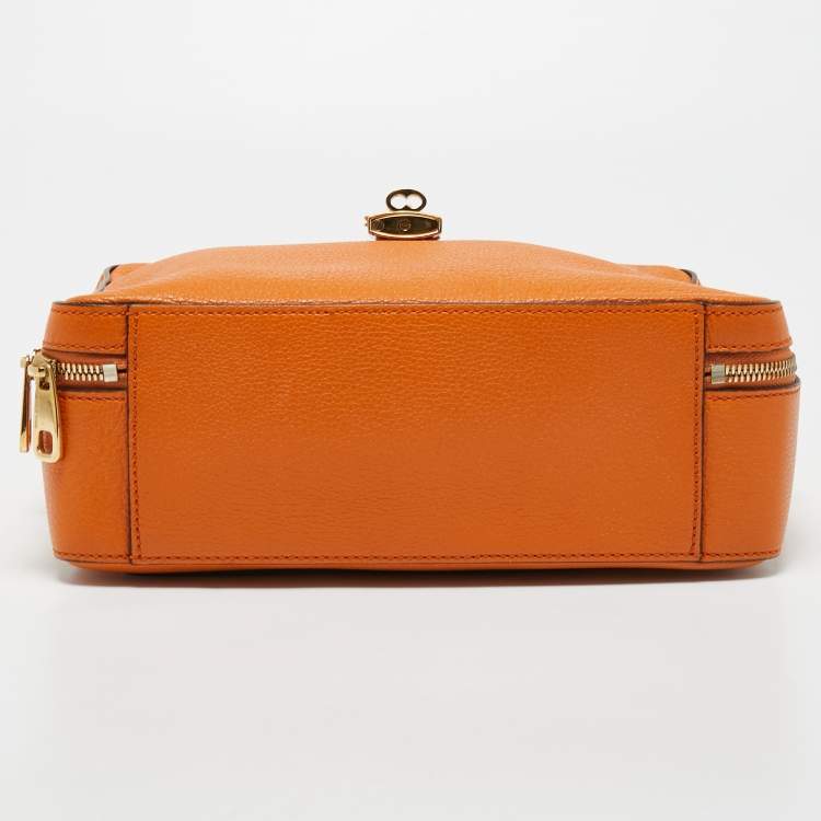 Pre Owned Dolce & Gabbana Orange Leather Large Rosaria Box Top Handle Bag