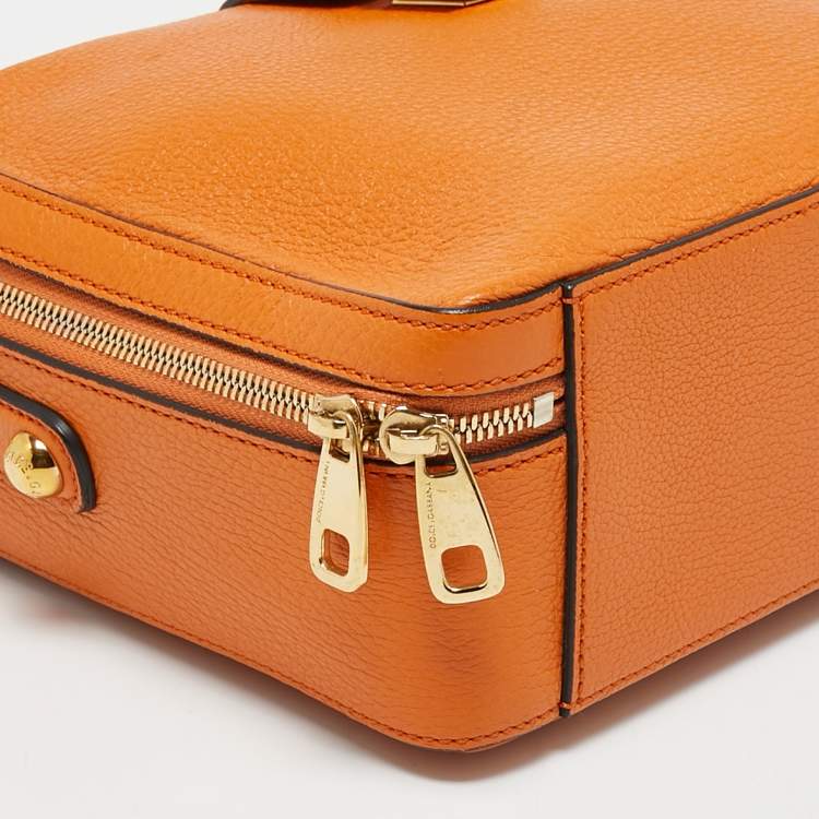 Pre Owned Dolce & Gabbana Orange Leather Large Rosaria Box Top Handle Bag