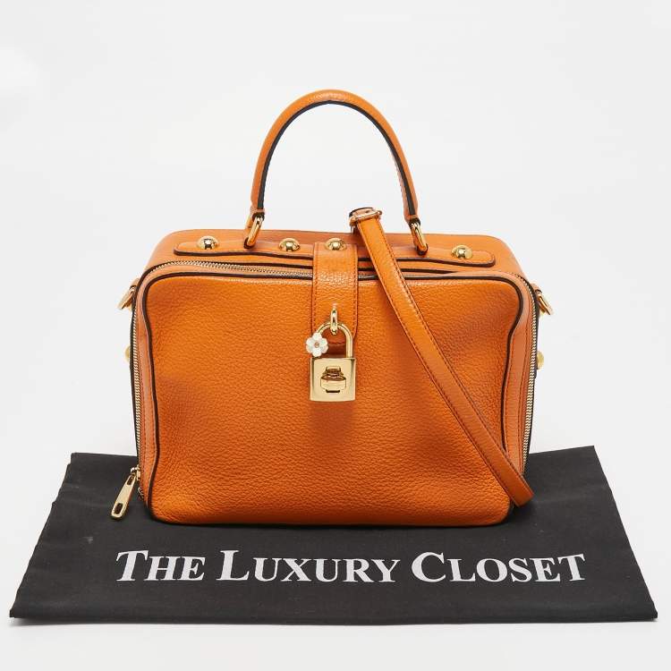 Pre Owned Dolce & Gabbana Orange Leather Large Rosaria Box Top Handle Bag