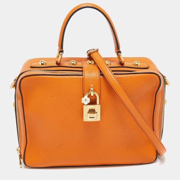 Pre Owned Dolce & Gabbana Orange Leather Large Rosaria Box Top Handle Bag