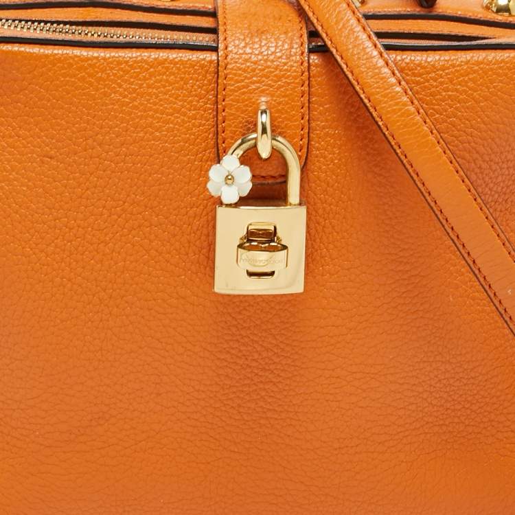 Pre Owned Dolce & Gabbana Orange Leather Large Rosaria Box Top Handle Bag