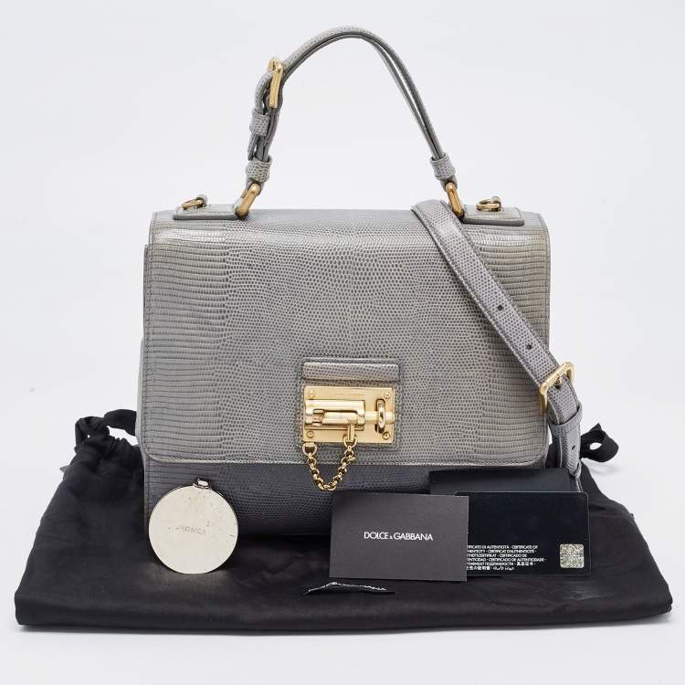 Pre Owned Dolce & Gabbana Light Blue Lizard Embossed Leather Medium Monica Top Handle Bag