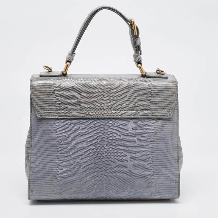 Pre Owned Dolce & Gabbana Light Blue Lizard Embossed Leather Medium Monica Top Handle Bag