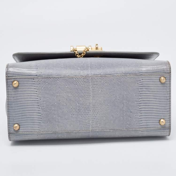 Pre Owned Dolce & Gabbana Light Blue Lizard Embossed Leather Medium Monica Top Handle Bag