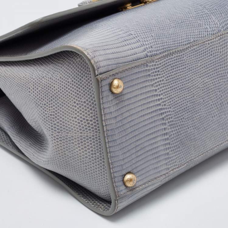 Pre Owned Dolce & Gabbana Light Blue Lizard Embossed Leather Medium Monica Top Handle Bag