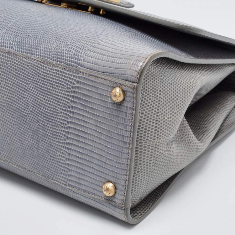Pre Owned Dolce & Gabbana Light Blue Lizard Embossed Leather Medium Monica Top Handle Bag