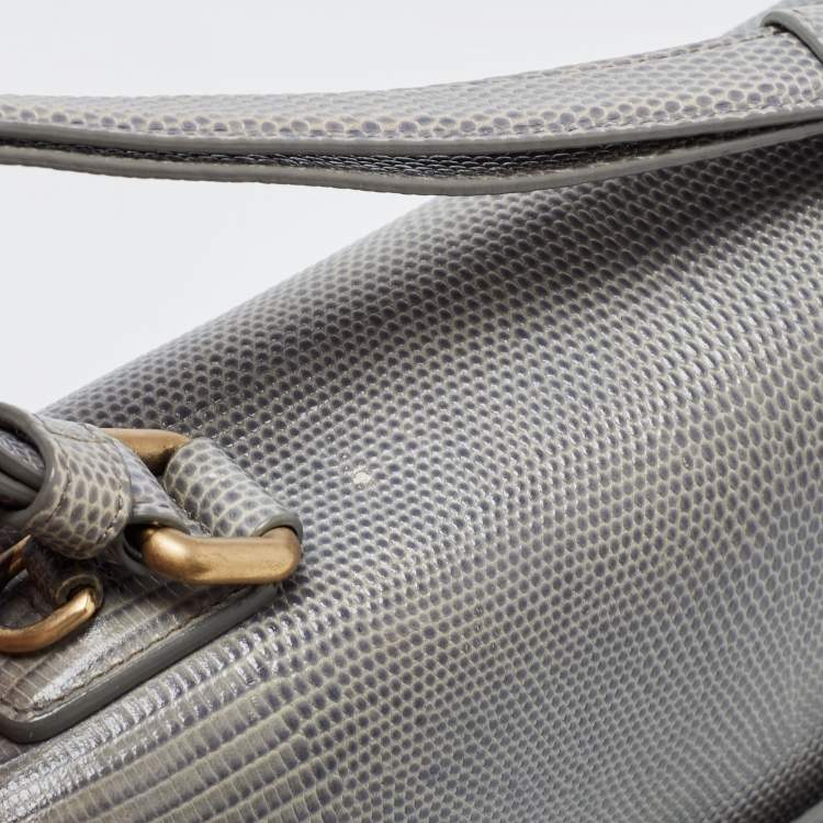 Pre Owned Dolce & Gabbana Light Blue Lizard Embossed Leather Medium Monica Top Handle Bag
