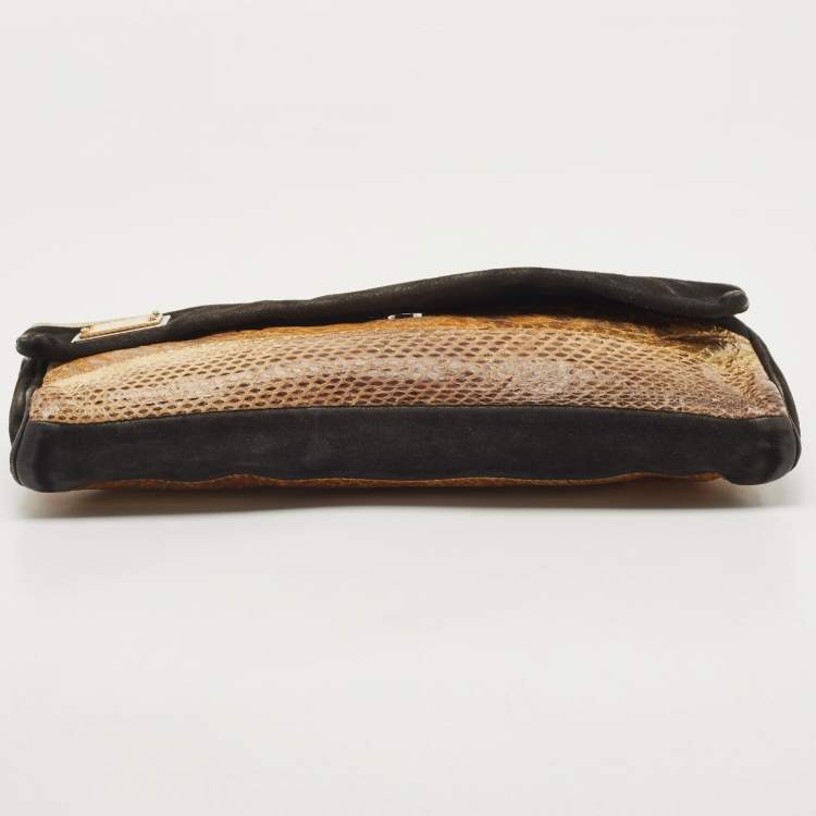 Pre Owned Dolce & Gabbana Black/Brown Suede And Snakeskin Leather Chain Clutch