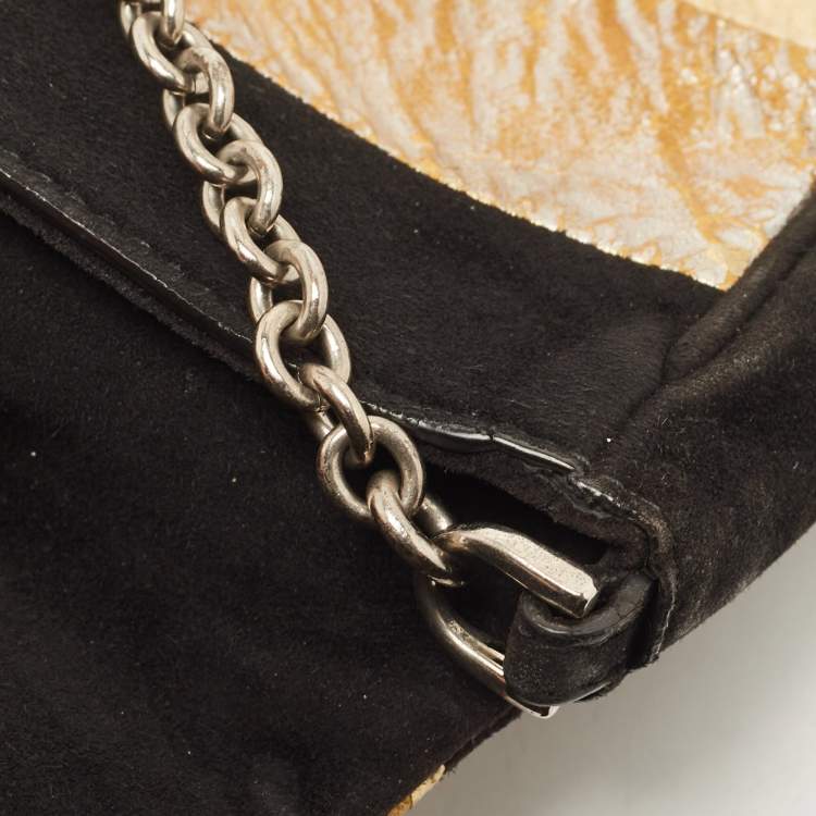 Pre Owned Dolce & Gabbana Black/Brown Suede And Snakeskin Leather Chain Clutch