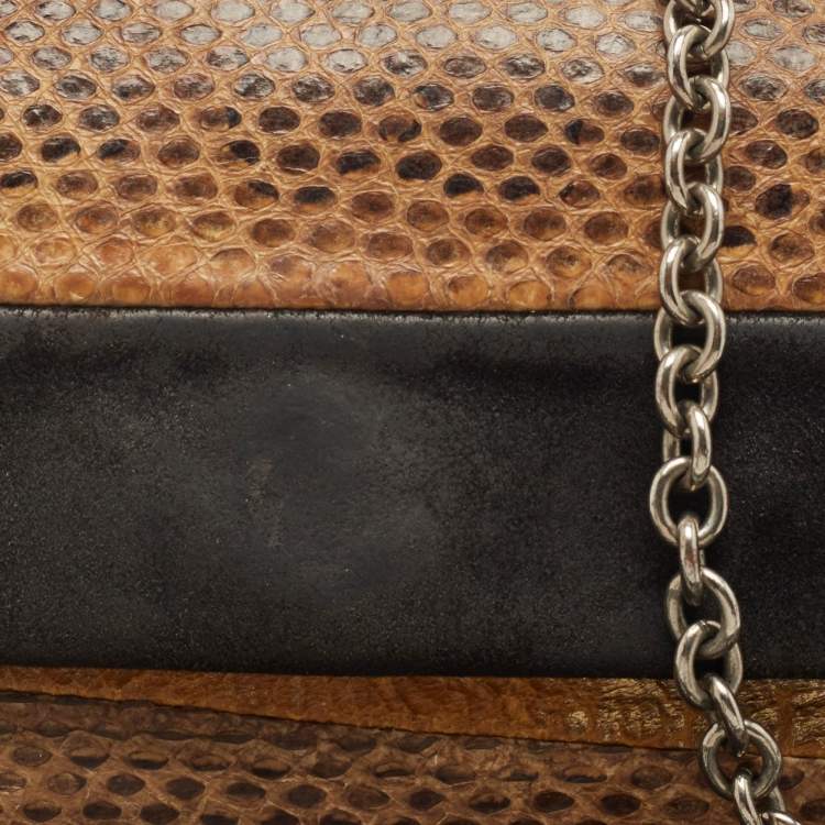 Pre Owned Dolce & Gabbana Black/Brown Suede And Snakeskin Leather Chain Clutch