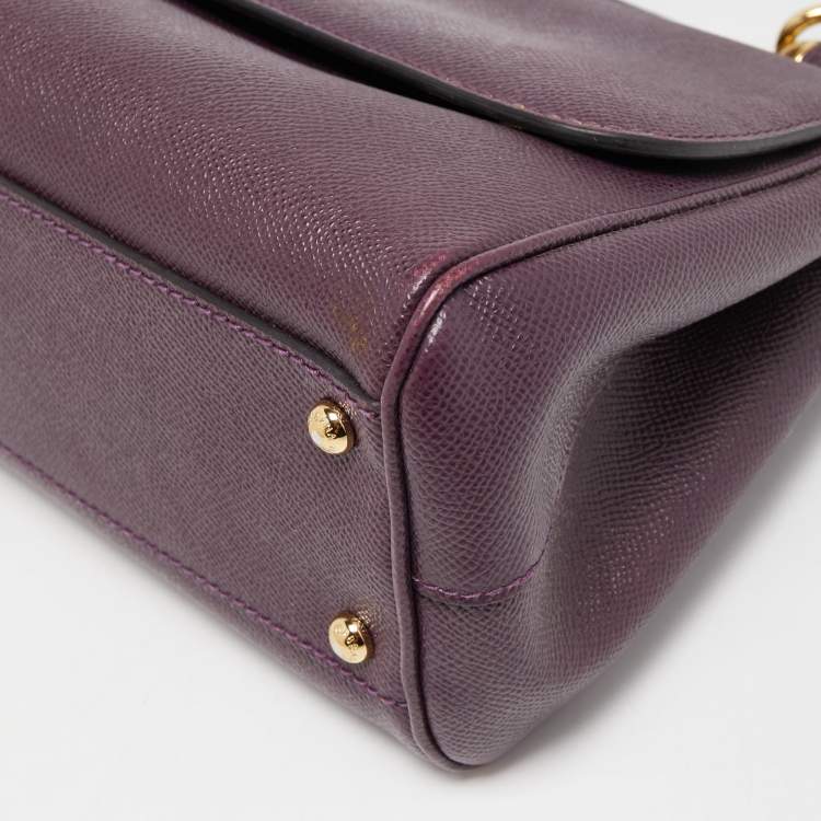 Pre Owned Dolce & Gabbana Purple Leather Medium Miss Sicily Top Handle Bag