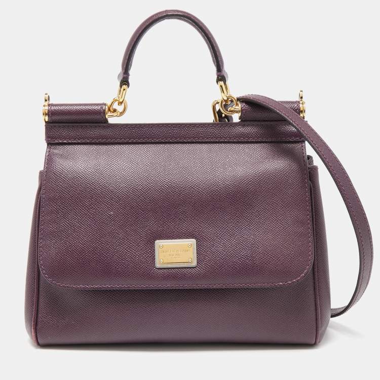 Pre Owned Dolce & Gabbana Purple Leather Medium Miss Sicily Top Handle Bag