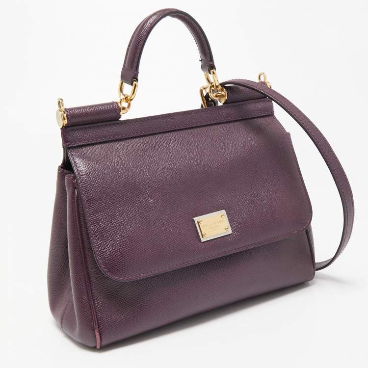 Pre Owned Dolce & Gabbana Purple Leather Medium Miss Sicily Top Handle Bag