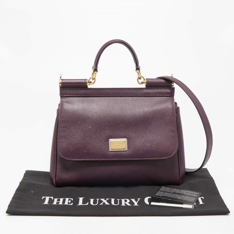 Pre Owned Dolce & Gabbana Purple Leather Medium Miss Sicily Top Handle Bag