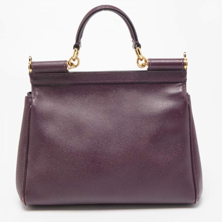Pre Owned Dolce & Gabbana Purple Leather Medium Miss Sicily Top Handle Bag