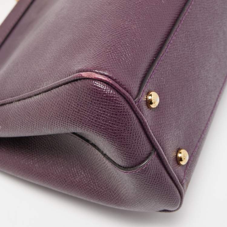 Pre Owned Dolce & Gabbana Purple Leather Medium Miss Sicily Top Handle Bag