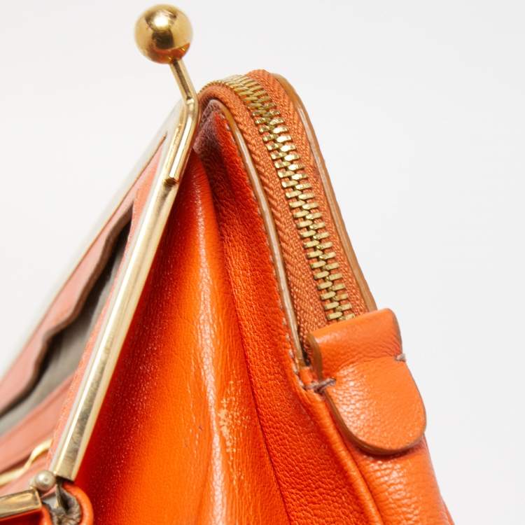 Pre Owned Dolce & Gabbana Orange Leather Twist Laptop Bag