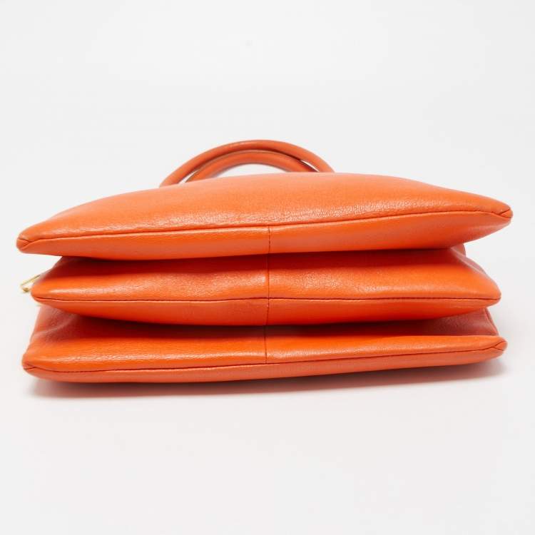 Pre Owned Dolce & Gabbana Orange Leather Twist Laptop Bag