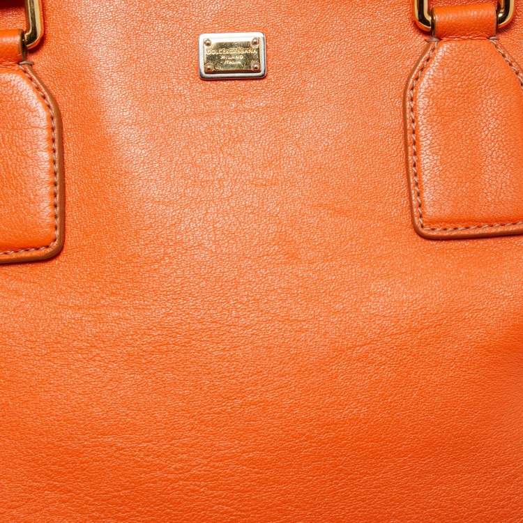 Pre Owned Dolce & Gabbana Orange Leather Twist Laptop Bag