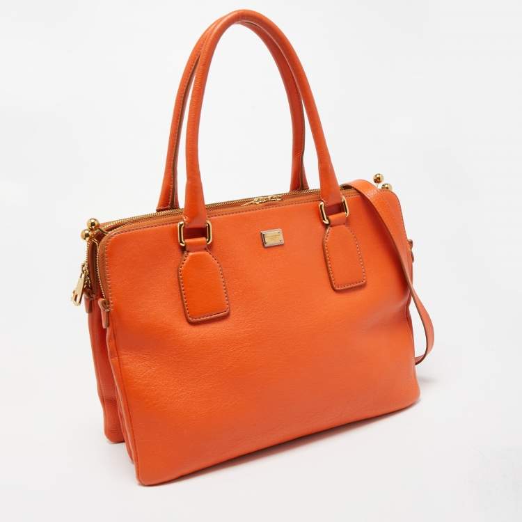 Pre Owned Dolce & Gabbana Orange Leather Twist Laptop Bag