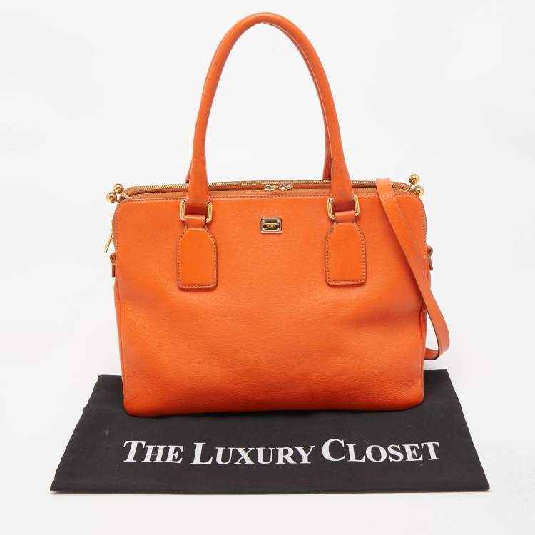 Pre Owned Dolce & Gabbana Orange Leather Twist Laptop Bag