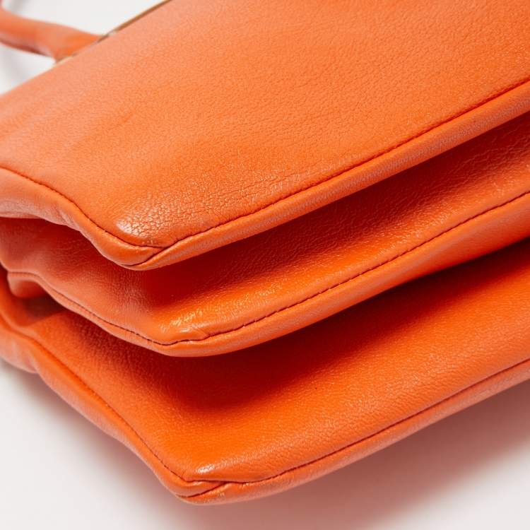 Pre Owned Dolce & Gabbana Orange Leather Twist Laptop Bag