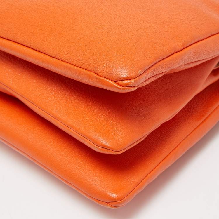 Pre Owned Dolce & Gabbana Orange Leather Twist Laptop Bag