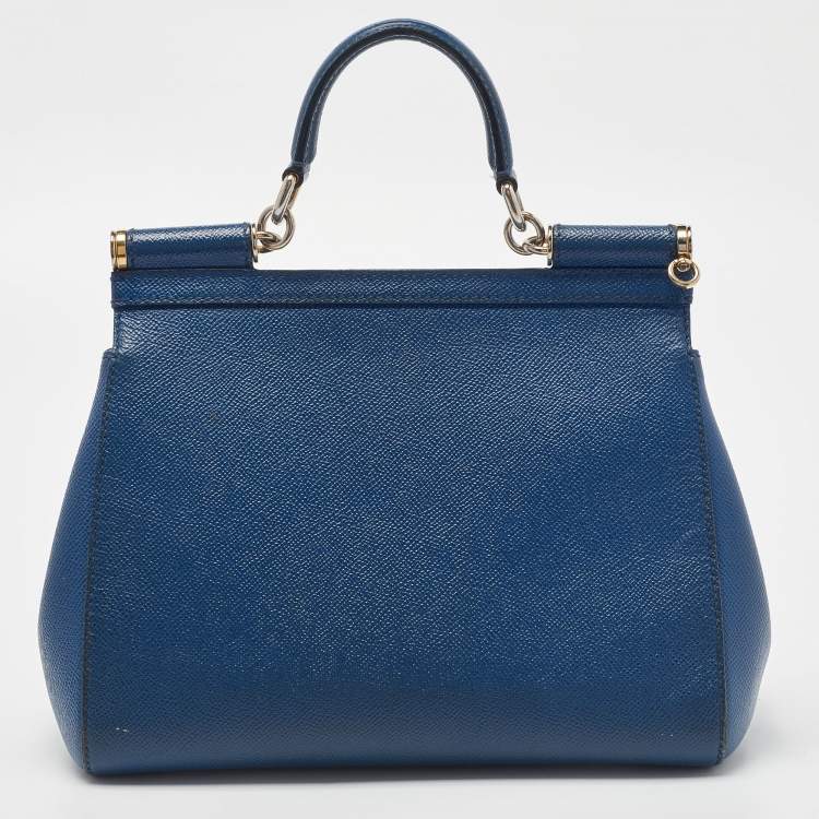 Pre Owned Dolce & Gabbana Blue Leather Medium Miss Sicily Top Handle Bag