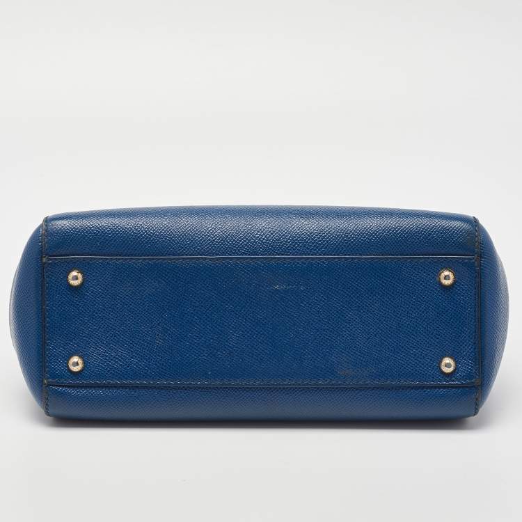 Pre Owned Dolce & Gabbana Blue Leather Medium Miss Sicily Top Handle Bag