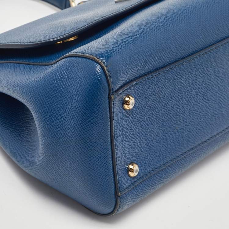 Pre Owned Dolce & Gabbana Blue Leather Medium Miss Sicily Top Handle Bag