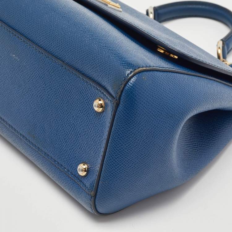 Pre Owned Dolce & Gabbana Blue Leather Medium Miss Sicily Top Handle Bag